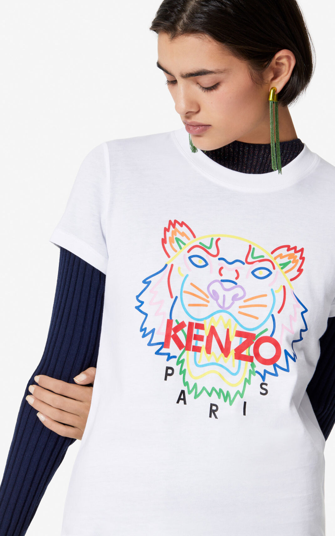 T Shirt Kenzo Tiger Femme Blanche | WVPU-79325